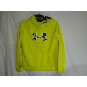 Under Armour Youth Large Hoodie Neon Yellow Camo Logo Pullover Fleece Sweatshirt